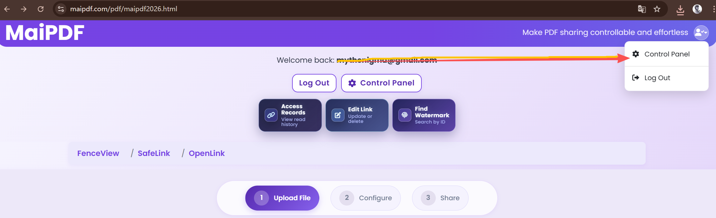 Open control panel to manage PDF access rules