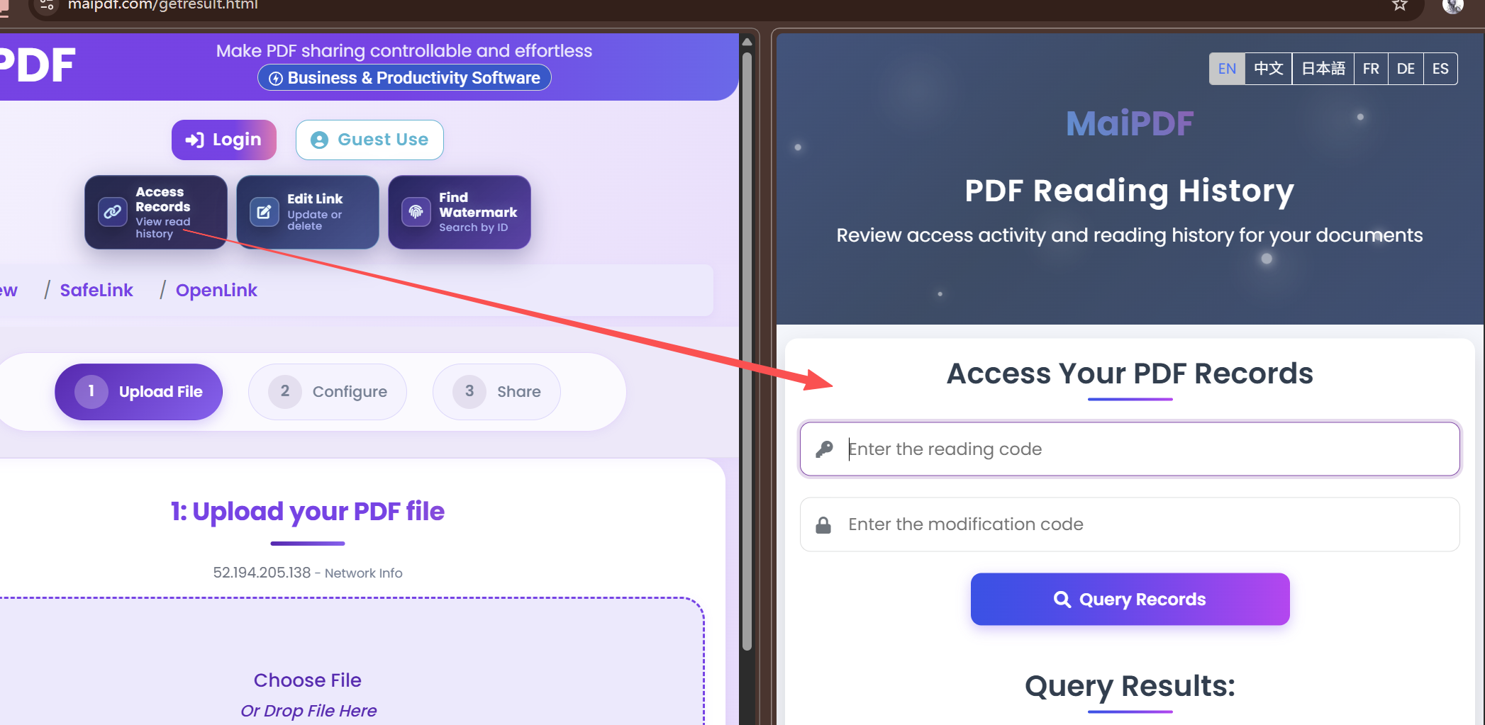 English UI: open access record for a link