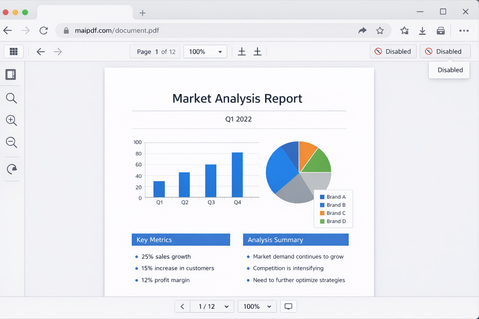 PDF view with download disabled
