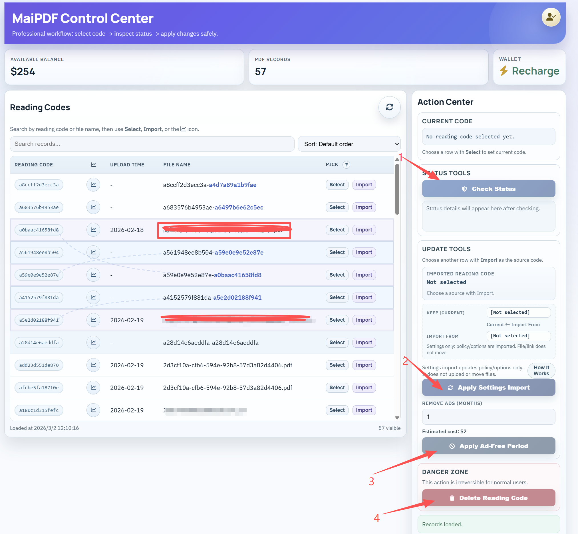 Control panel with multiple link-level options